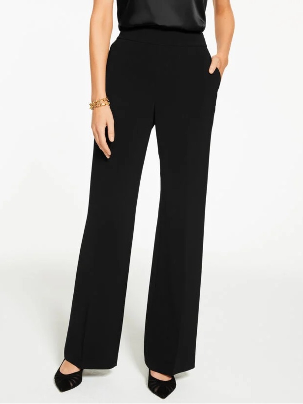 Women's Stretch Crepe Black Wide-Leg Pants, new/never worn